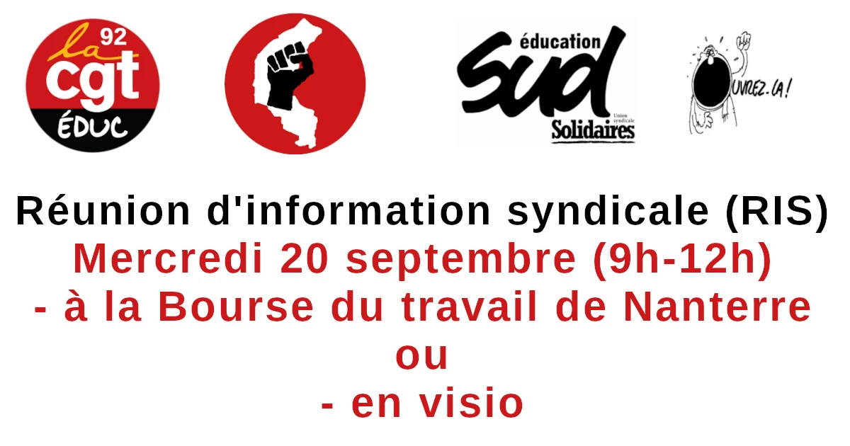 Réunion d’information syndicale CGT Éduc 92 & SUD Éduc 92 le 20 septembre 2023