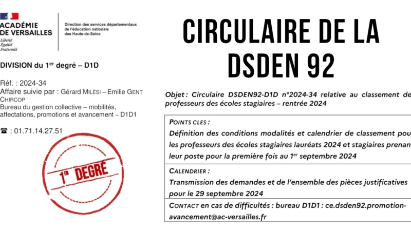 Classement des professeur·es des écoles stagiaires dans le 92 (2024-2025)