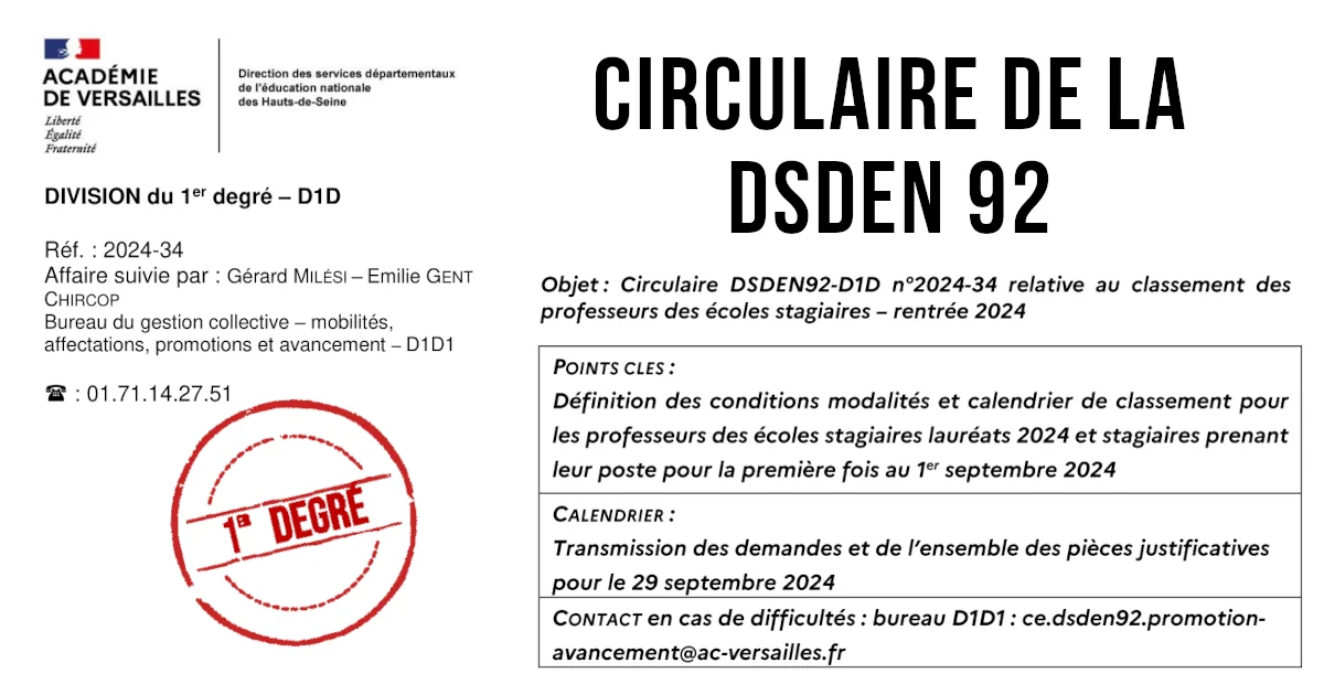 Classement des professeur·es des écoles stagiaires dans le 92 (2024-2025)