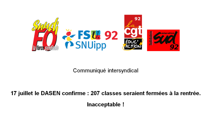 Communiqué intersyndical contre les fermetures de classes