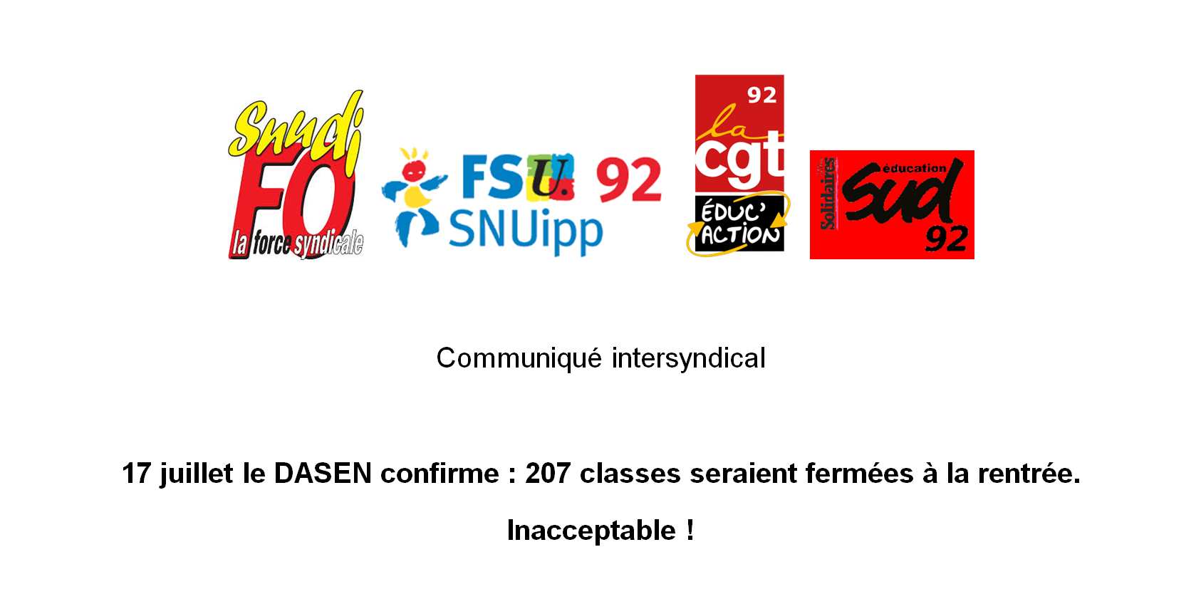 Communiqué intersyndical contre les fermetures de classes